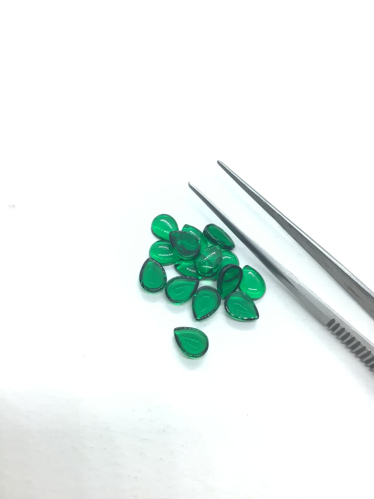 AAA Green Emerald Pear Flat Back Cabochon Synthetic Loose Gemstone Calibrated