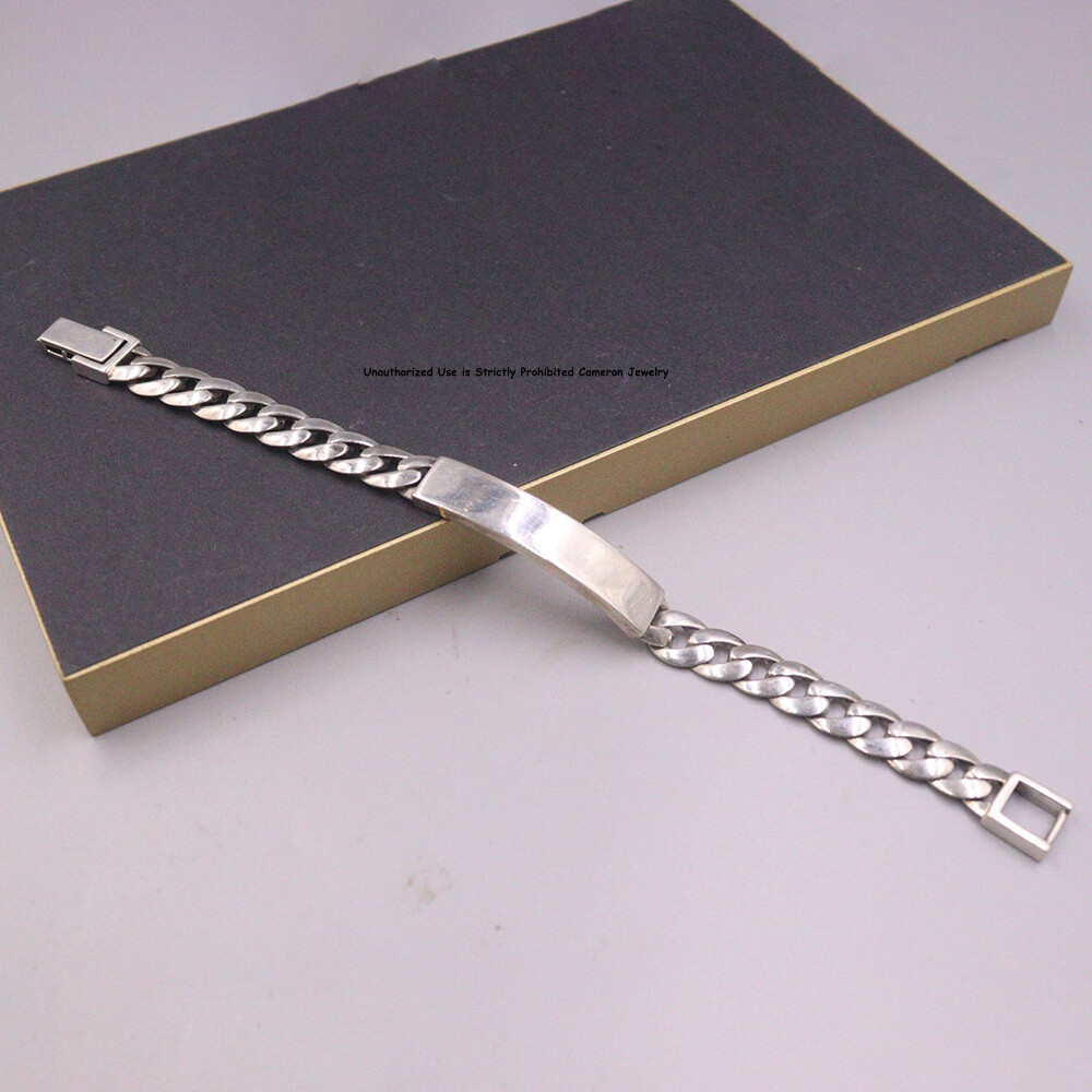 Pure S925 Sterling Silver Bracelet 9mm Cuban Curb ID Link Chain 7.9inch 33-34g