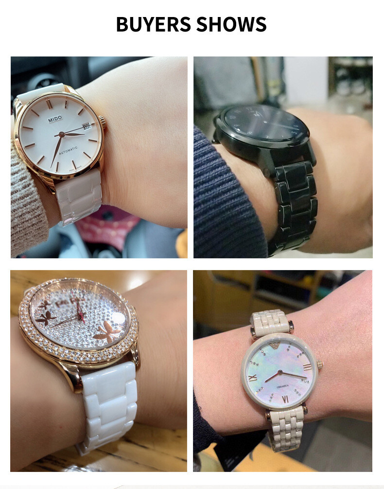 Quality 3 Beads Ceramic Watch Band Strap Waterproof Bracelets 14 16 18 20 22mm
