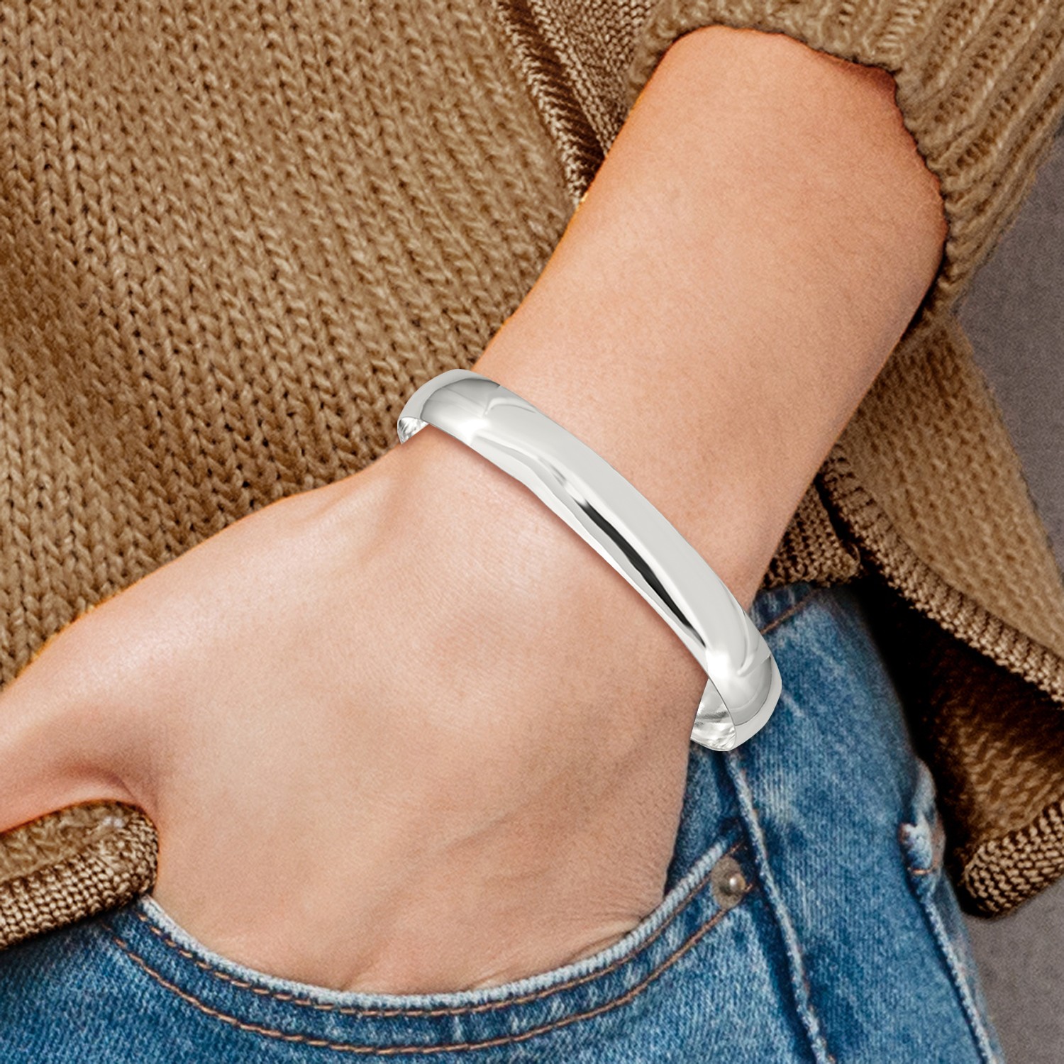 Silver 9mm Solid Polished Plain Slip-On Bangle Bracelet QB241
