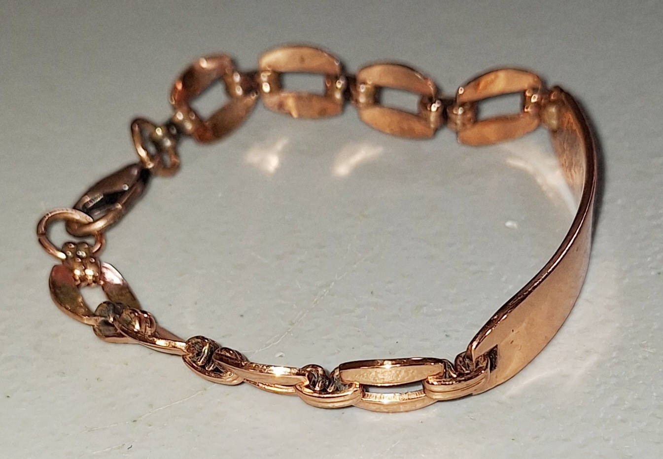 Vintage “Solid Copper” Stamped ID Bracelet, 6.5″ w/Window Link Chain
