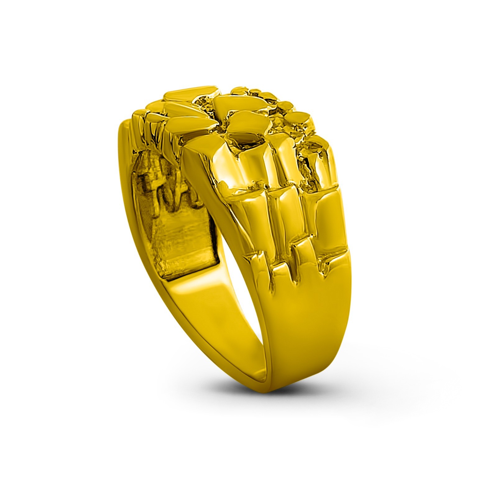 Solid 24K Yellow Gold Classic 11mm Mens Nugget Ring, Size 5 – 15