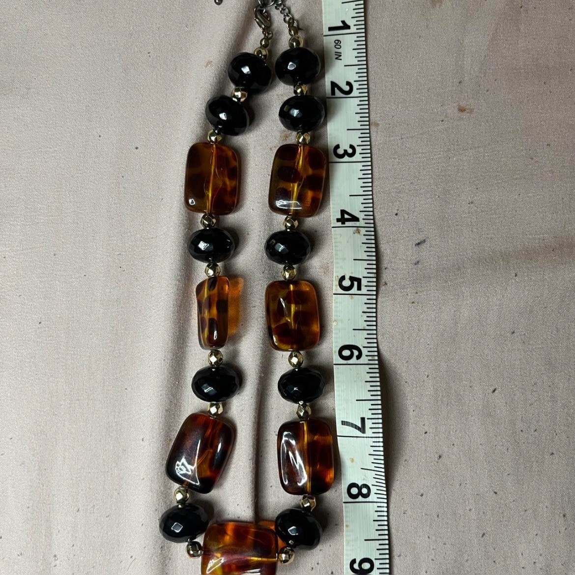 Vintage Y2K Tortoise shell plastic beaded necklace