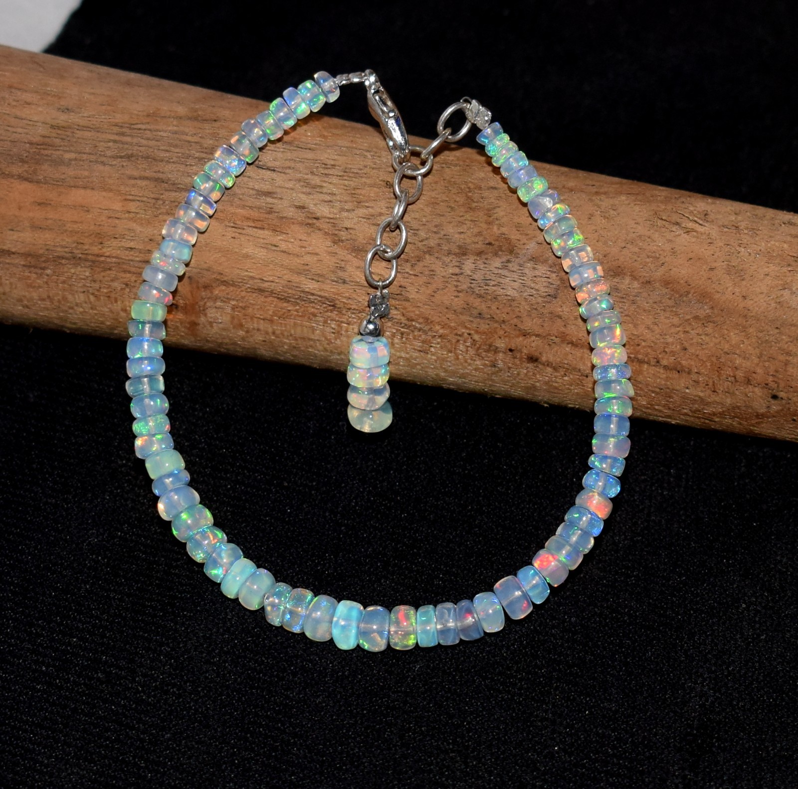 Natural Ethiopian Opal Wello Fire Opal Gemstone Beads 7.5″ Bracelet AF0319