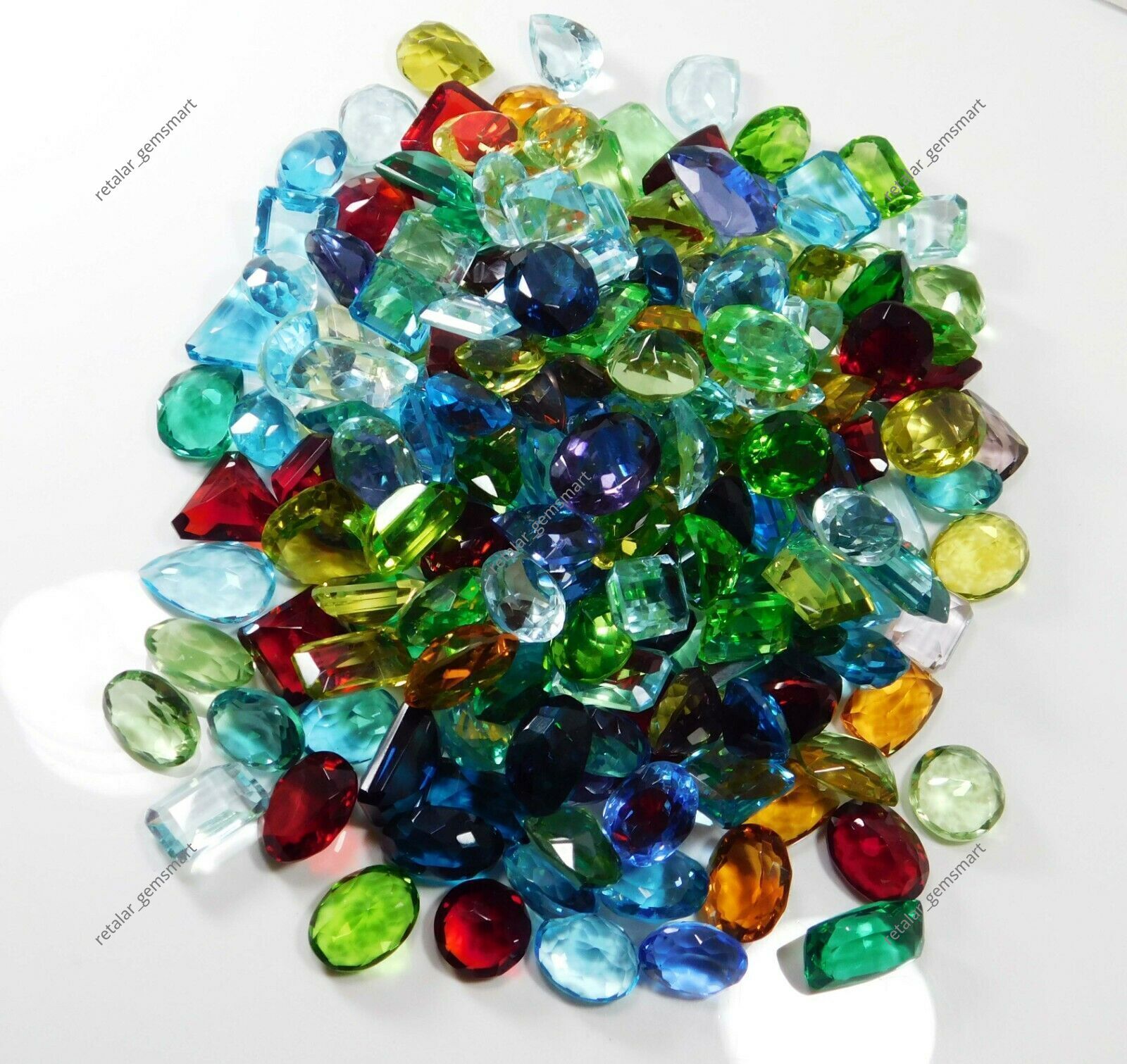 500 Ct Lab-Created Topaz CERTIFIED Gemstone Lot Mix Shape Ring Size