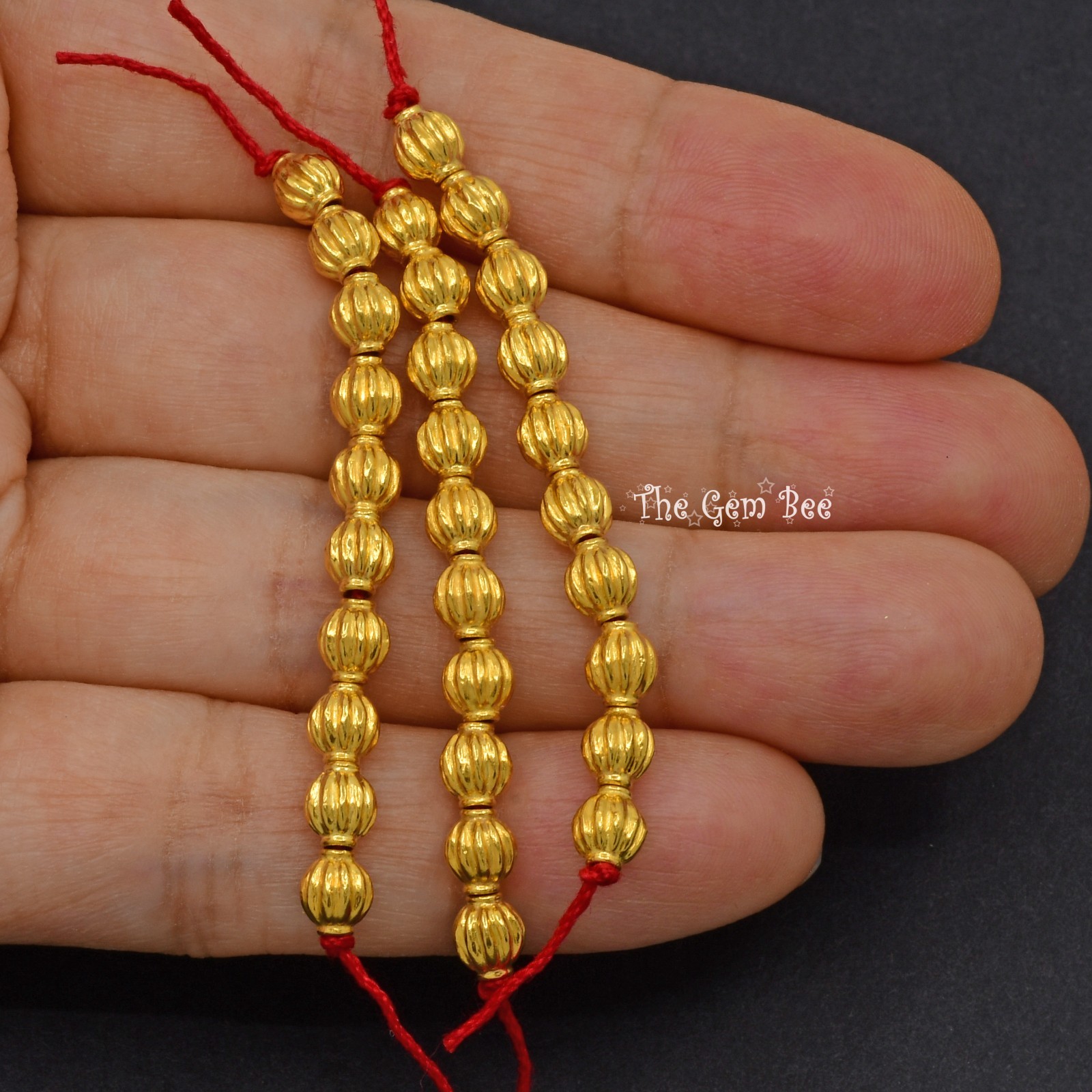 18k Solid Yellow Gold 4.2mmx5mm Fluted Fancy Spacer Finding Beads (2)