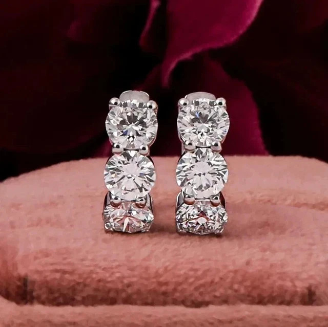 2Ct Round Lab Created Diamond Huggie Hoop Earrings 14k White Gold