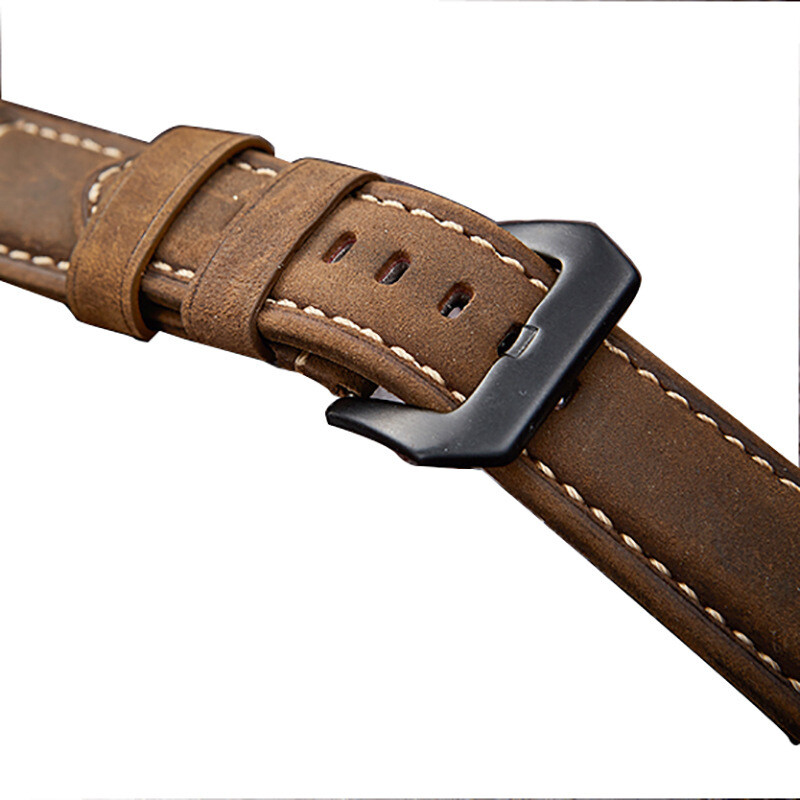 High Quality Brushed Genuine Leather Watch Bands Mens Rugged Strap 20/22/24/26mm