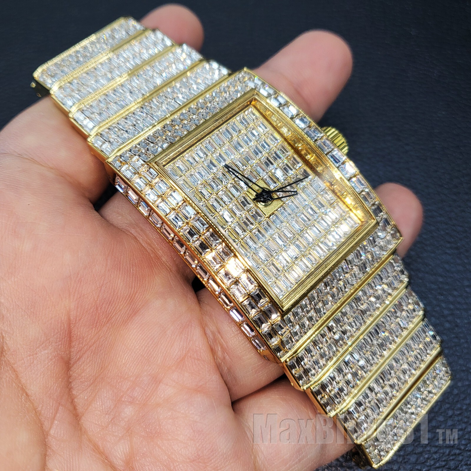 Men Watch Full Iced Baguette Simulated Diamond Luxury Hip Hop Metal Analog