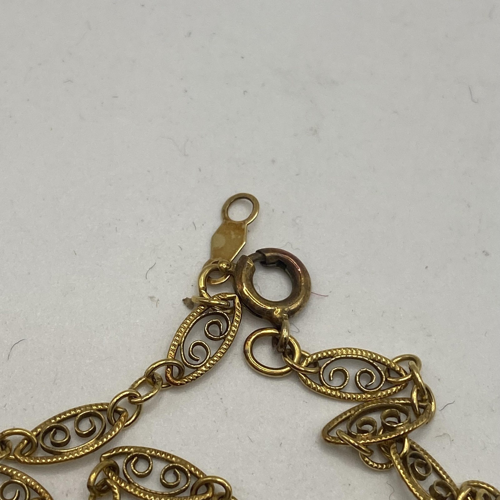 12K Gold Filled Filigree Link Chain Necklace 16 In Spring Ring Clasp Jewelry