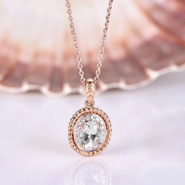 2Ct Oval Cut Simulated Diamond Women’s Halo Pendant 14K Rose Gold Plated