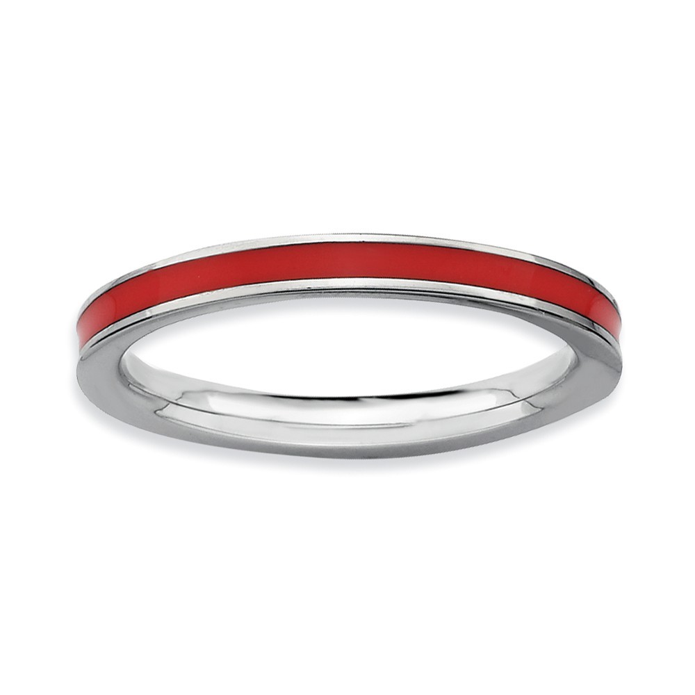 Sterling Silver Stackable Expressions Red Enameled 2.25mm Ring Sizes 5 to 10