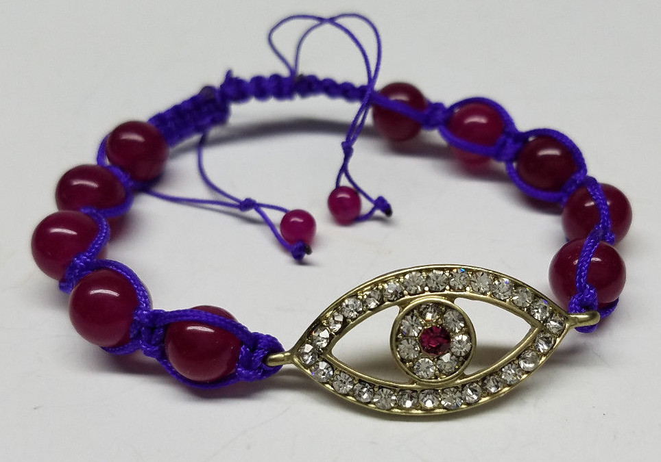 Evil Eye Purple Beads Adjust String Ethnic Bracelet Good Luck Protection Success