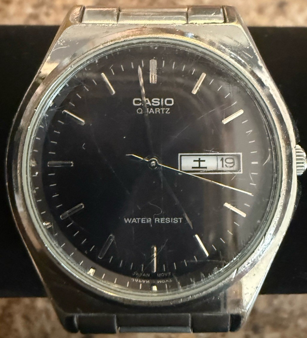 Casio Watch Men 35mm Black Dial Silver Tone Daydate MTP-1240DJ New Battery 5TR