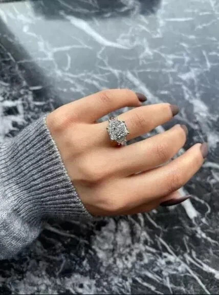 925 Silver Radiant Cut 2.35CT Lab Created Diamond Three Stone Engagement Ring