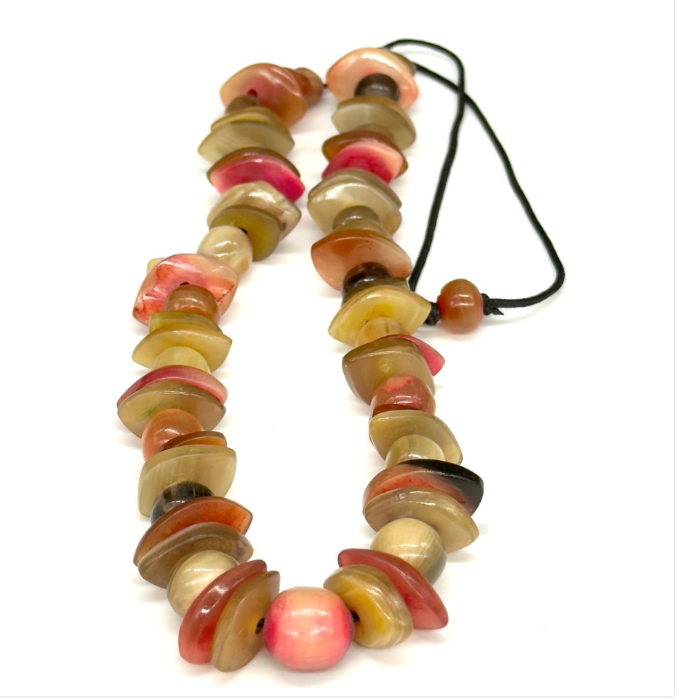 Vintage Necklace Acrylic Lucite Multi Color Beads Pink Green Cream 30 Inches