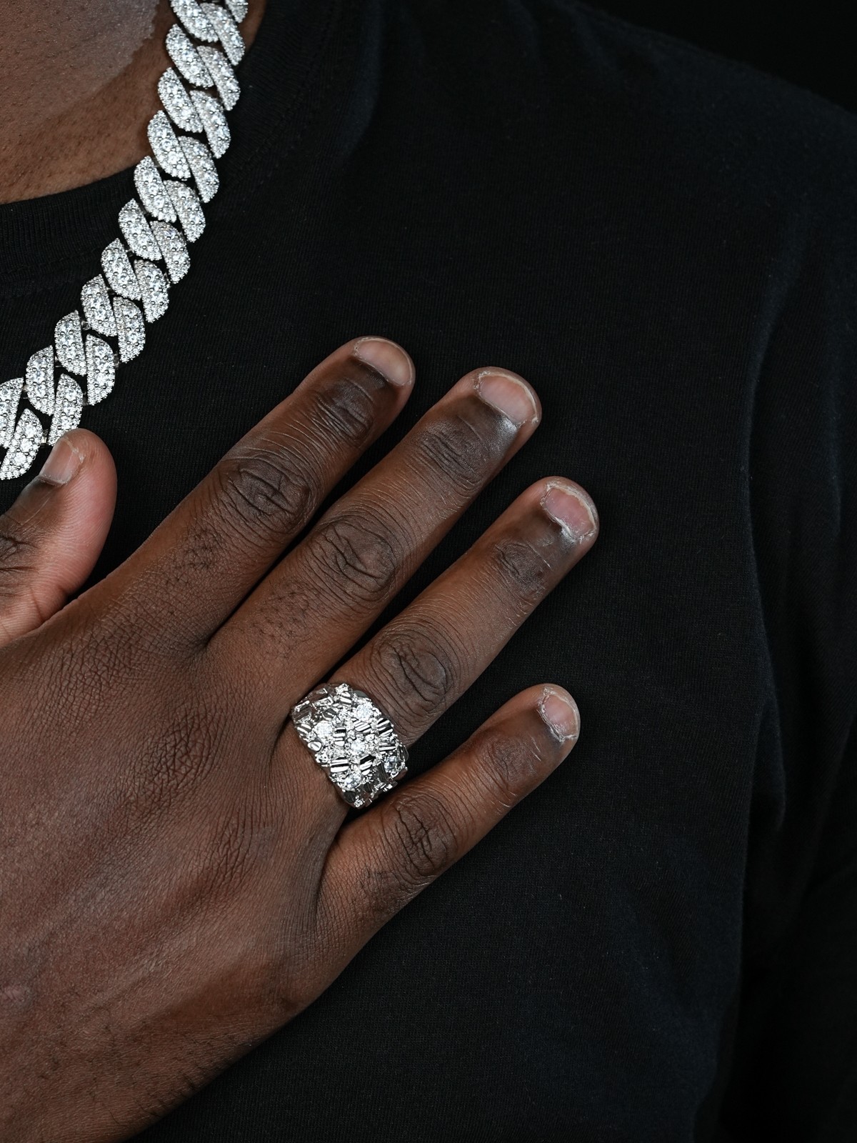 Mens REAL Solid 925 Sterling Silver Iced Nugget Ring Hip Hop CZ