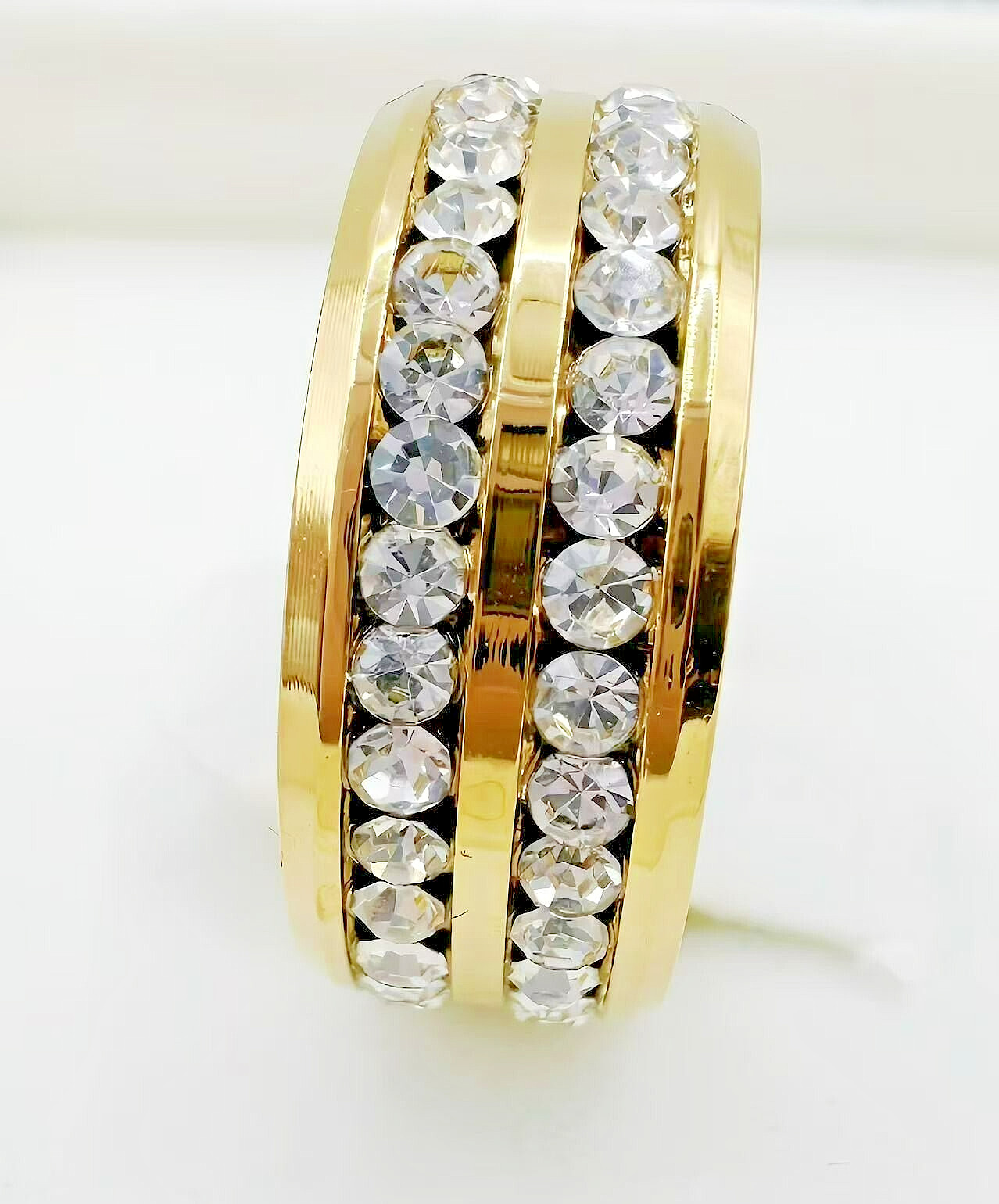 8mm Stainless Steel Wedding Silver/Gold Band Men Women Couple CZ Ring Size 5-13