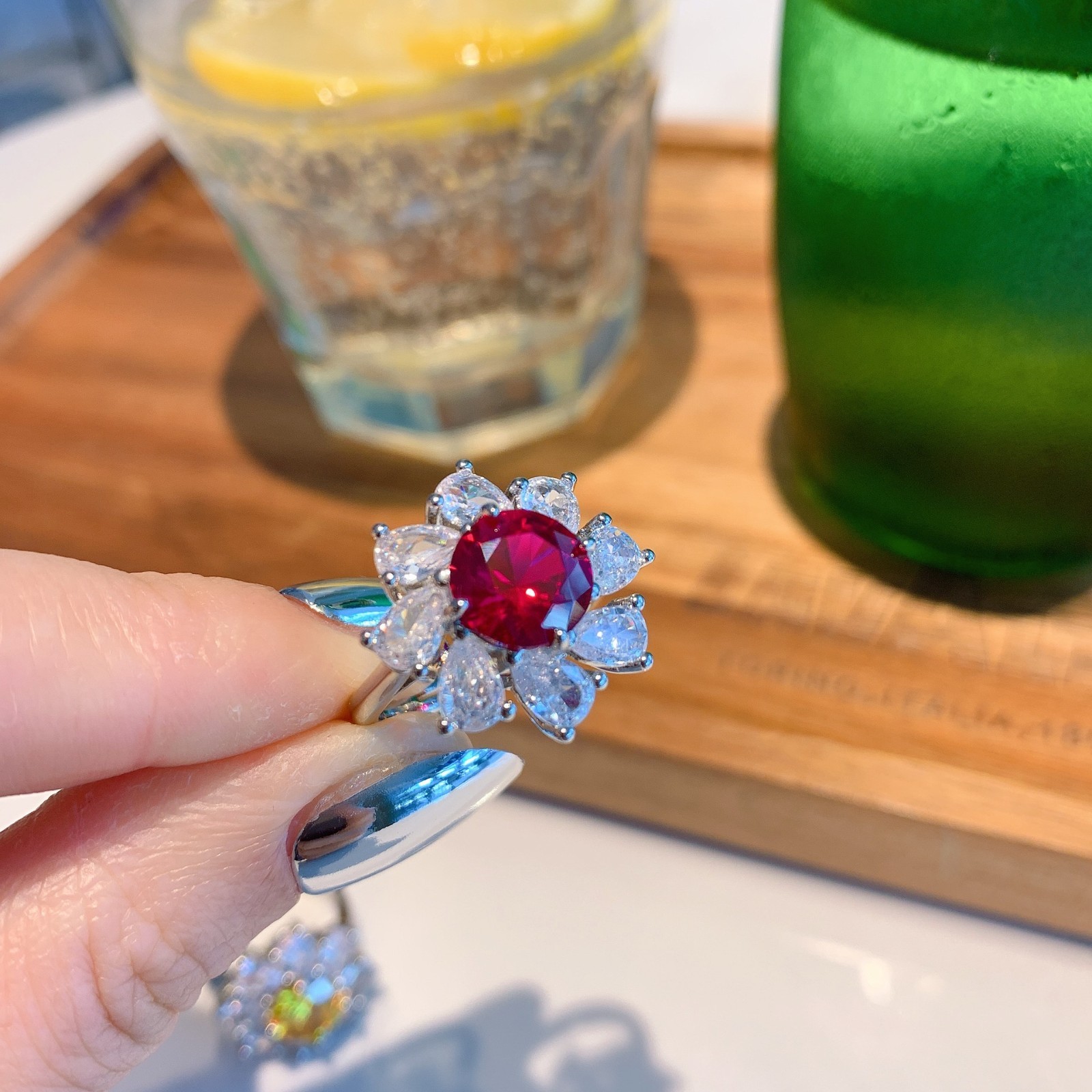 Pink Ring, Instagram-Style Red Corundum Ring, Gold-Toned Band