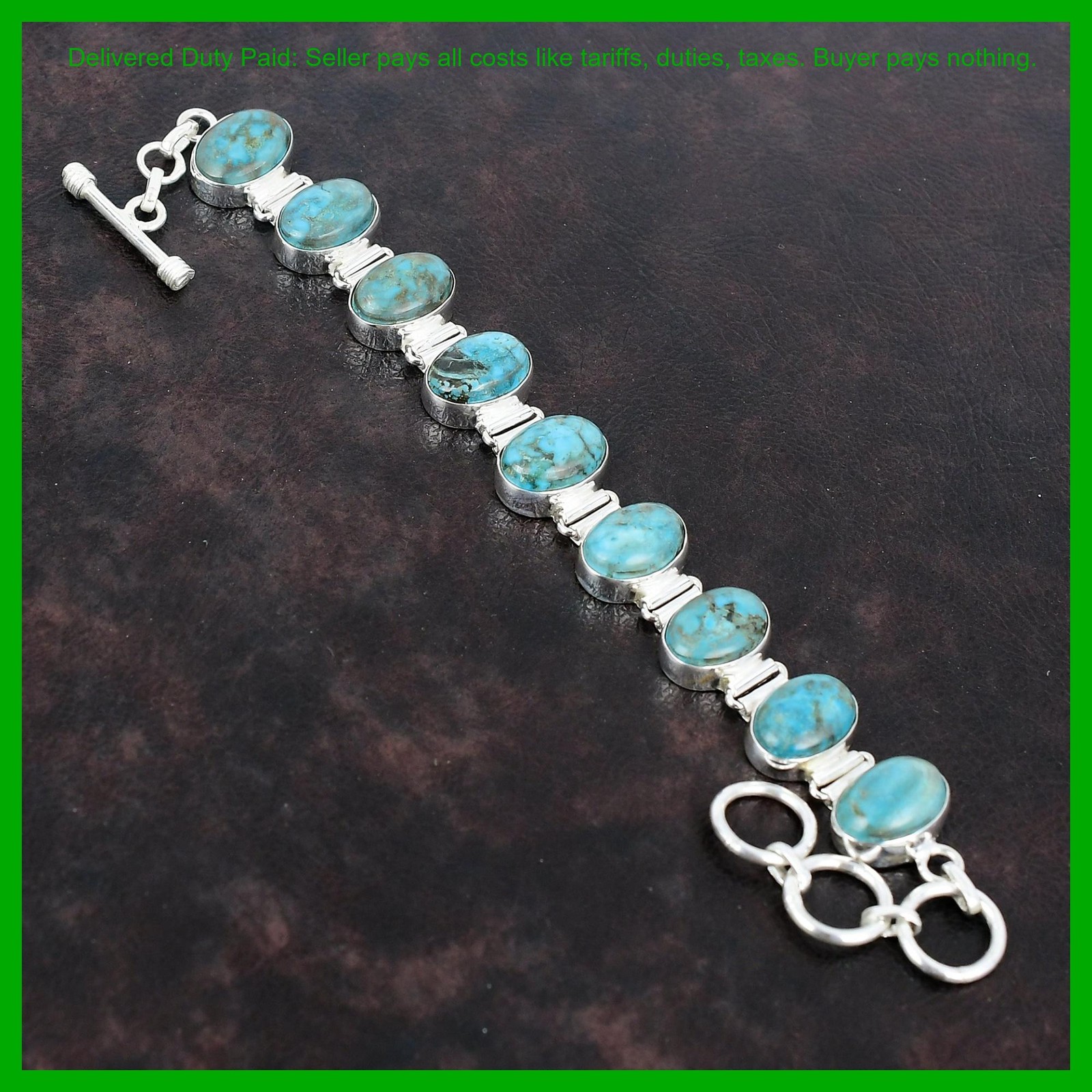 Sterling Silver Oval Tibetan Turquoise Stone Artisan New Chain Bracelet Jewelry