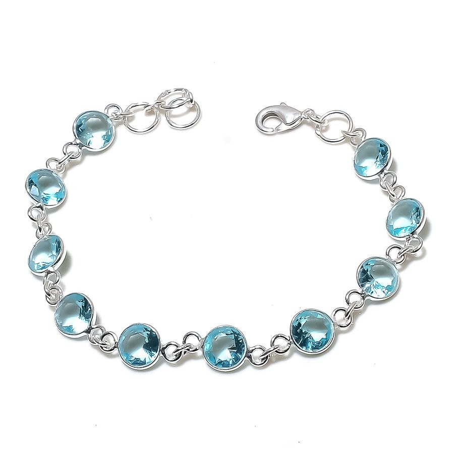 Aqua Aquamarine Gemstone Handmade 925 Sterling Silver Jewelry Bracelet Sz 7-8″