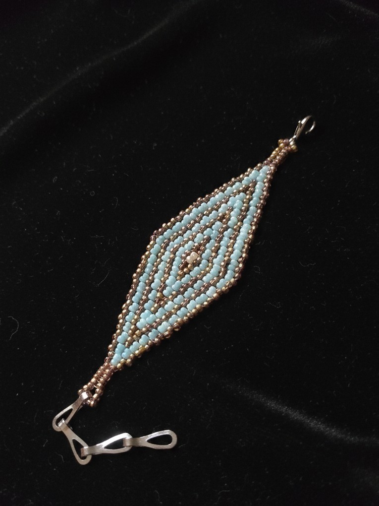Ethnic Native American Geometric Handcrafted Bracelet Blue Brown Gold