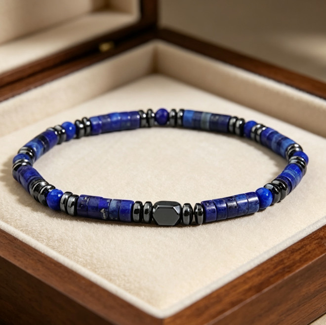 Genuine Lapis Lazuli Hematite Protection Bracelet Healing Energy Grounding Men