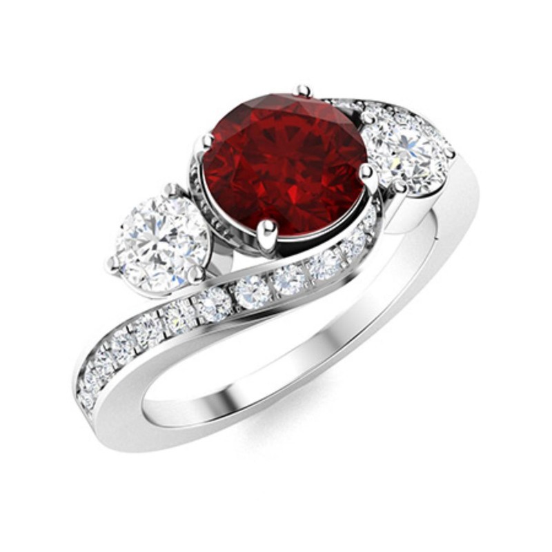 Three Stone 0.75Ctw Round Garnet 925 Sterling Silver Solitaire with Accents Ring