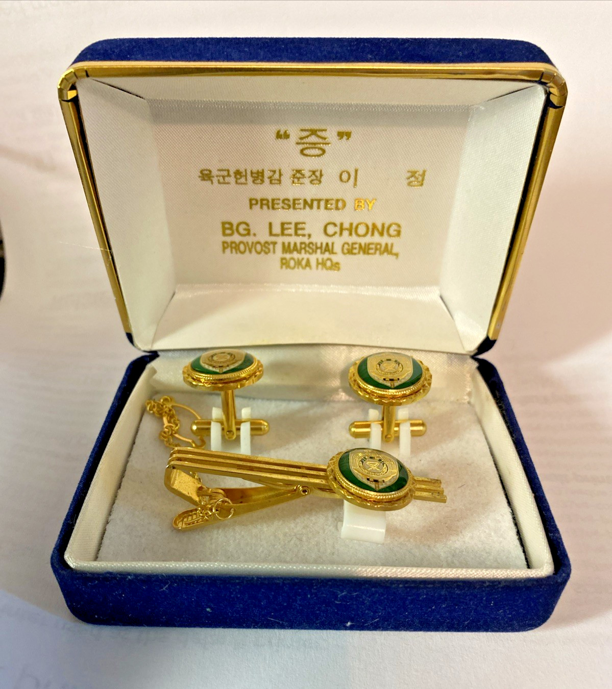 Republic of Korea Army Cuff Link & Tie Clip Set ROKA In Presentation Box