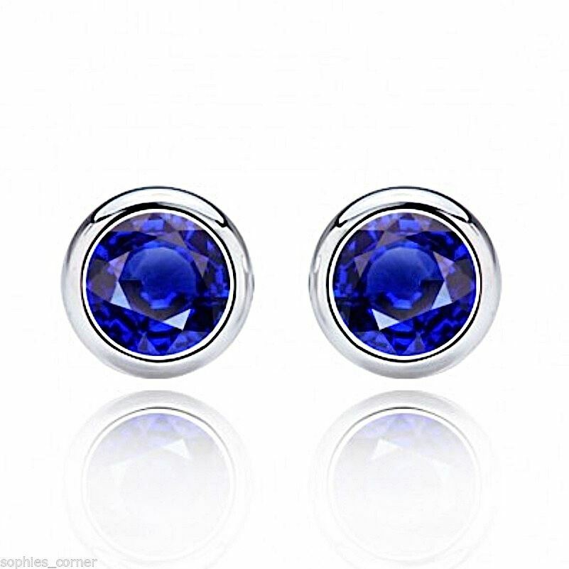 2 ct. Genuine Bezel Set Blue Sapphire Stud Earrings in Solid Sterling Silver