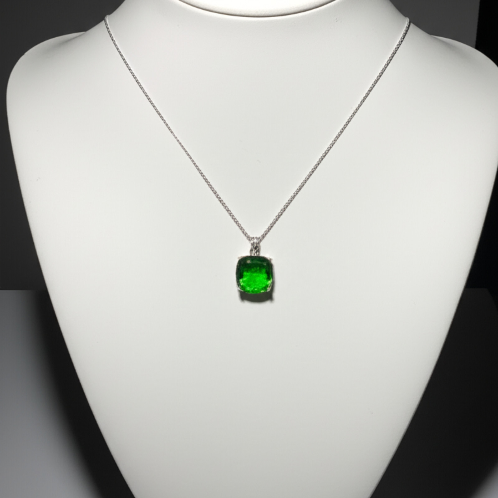 Handmade Green Emerald Crystal Pendant in Cushion Cut with Free Chain 70-80CT
