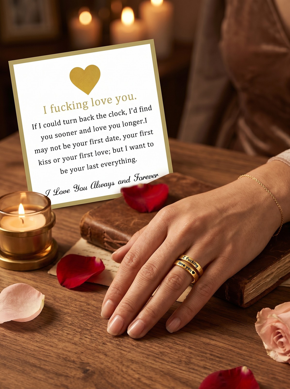 I Fu*king Love You Ring, Gold Statement Love Band, Funny Couple Gift, Adjustable
