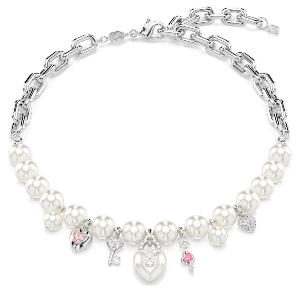 Swarovski Idyllia necklace Crystal pearl, Mixed cuts, White, Rhodium plated