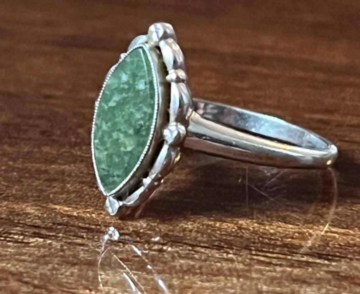 1880s-1900 Victorian Antique 10k Jade Marquise Ring 10k White Gold Size 6.5 Rare
