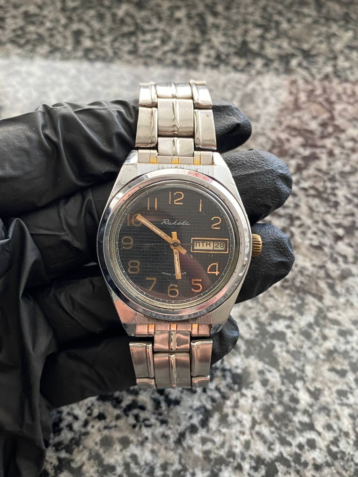 Vintage Raketa Watch Soviet Dial Black mechanical Original Wristwach Rare USSR