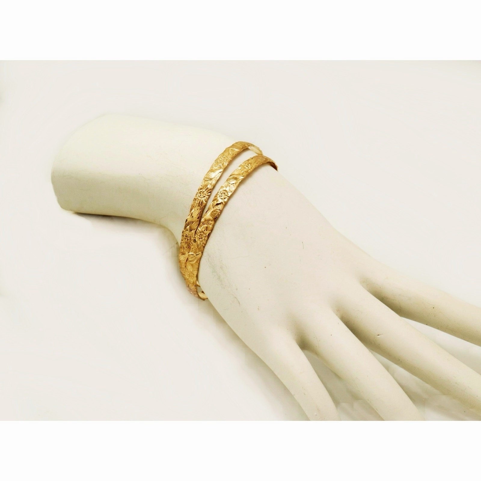 Vintage Bangle Set – Floral Etched Pair of Bangles for Small Adult Wrists -Teens