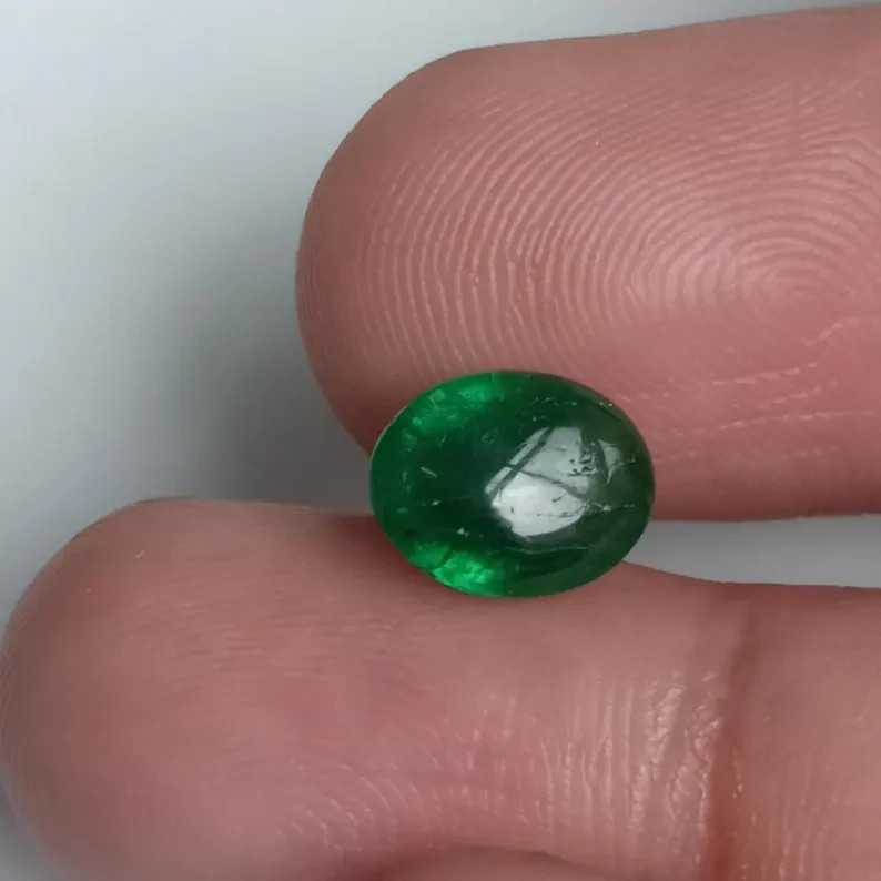 9X7MM Vivid Green Emerald Cabochon Polished Natural Zambian Gemstone 2.40 Ct