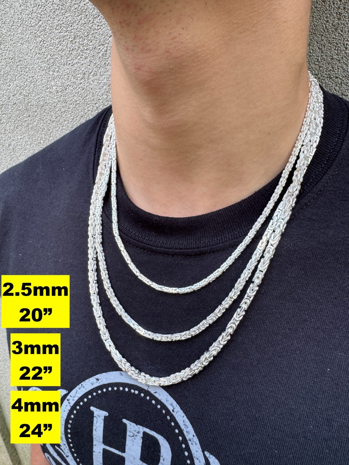 Real Solid 925 Sterling Silver Byzantine Rope Chain Mens Necklace 2.5-6mm 18-30″