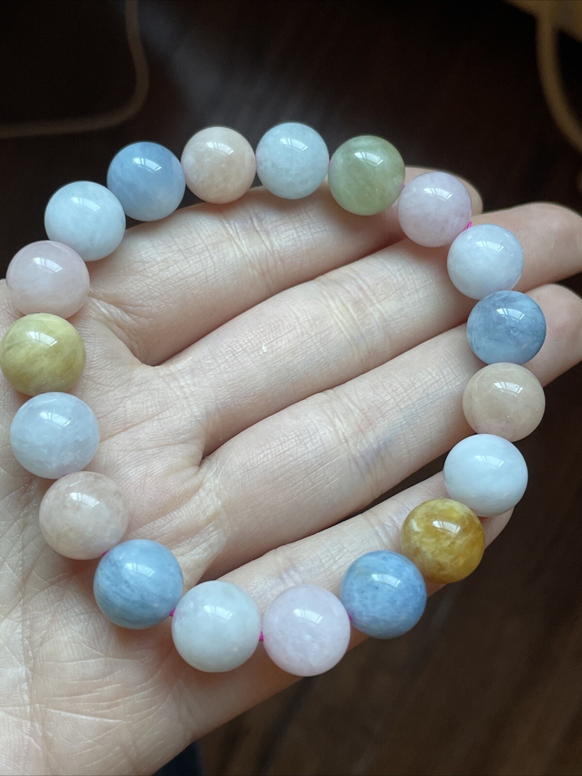 AQUAMARINE & MORGANITE Crystal Bracelet – 11 Mm Round Beads –