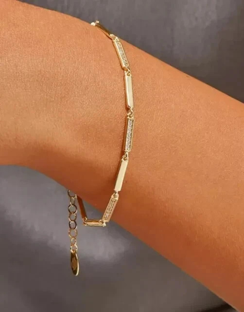 Diamond 2Ct Round Cut Lab Created Women Bar Link Bracelet 14K Yellow Gold Plated