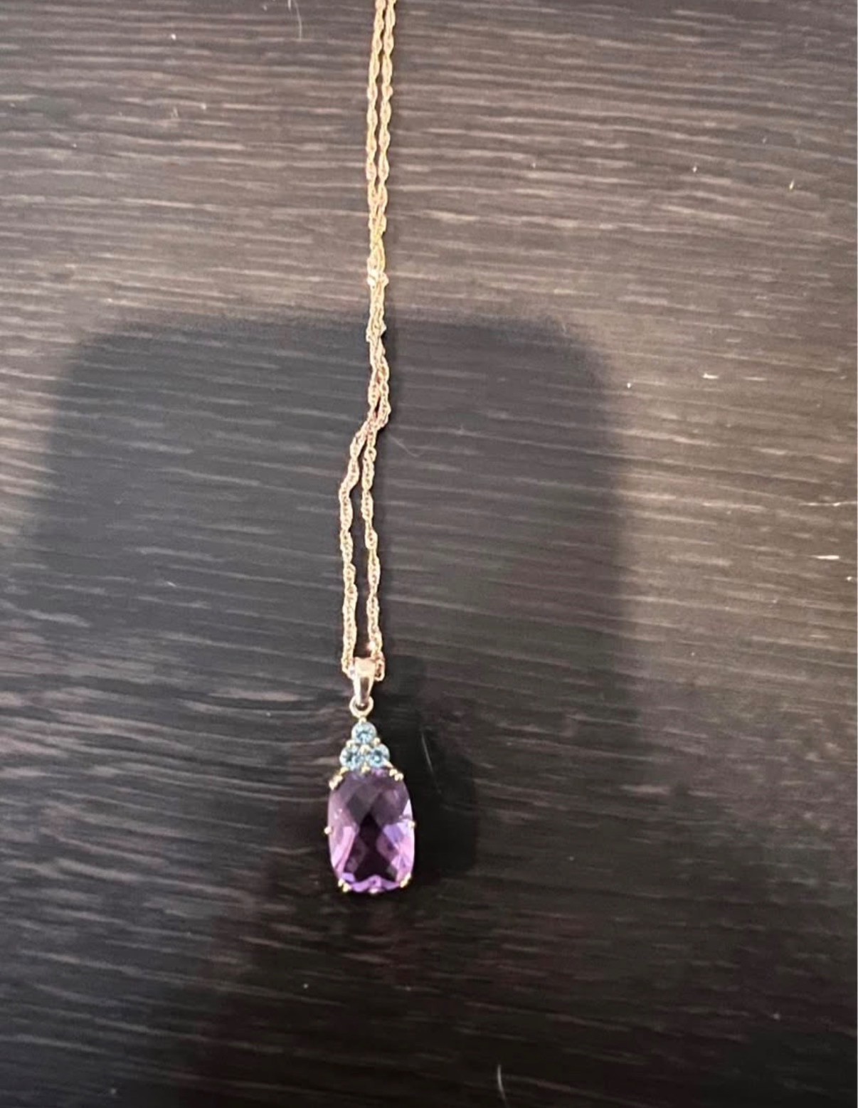 Excellent condition amethyst necklace with 18” 14K gold chain