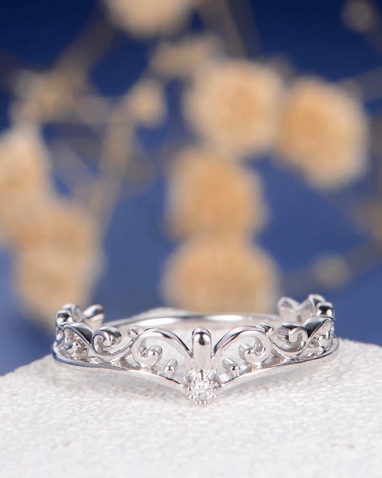 1.20 Ct Round Cut Simulated Diamond Pretty Crown Band Ring 14K White Gold Plated