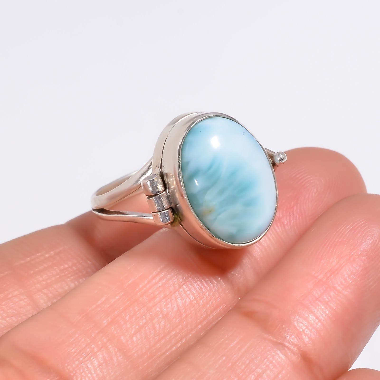 Larimar Gemstone 925 Silver Box Ring Handmade Statement Ring Jewelry