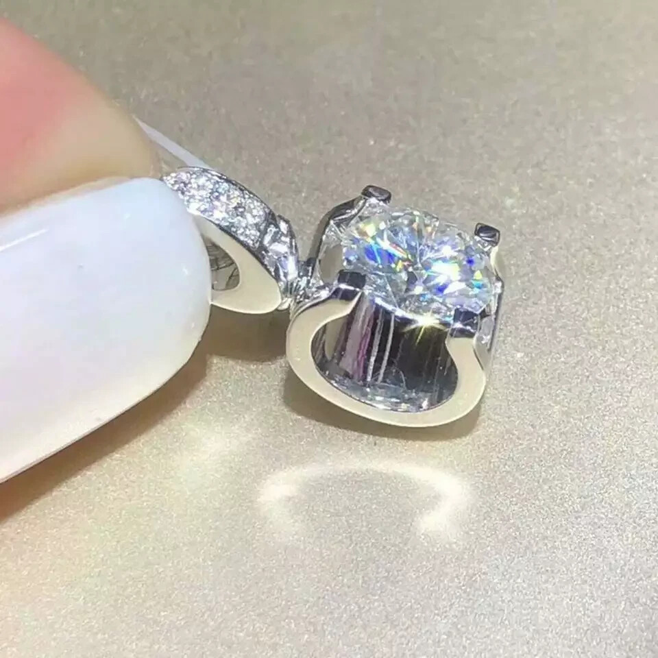 2Ct Lab Created Diamond V Prong Solitaire Pendant 14K White Gold Over