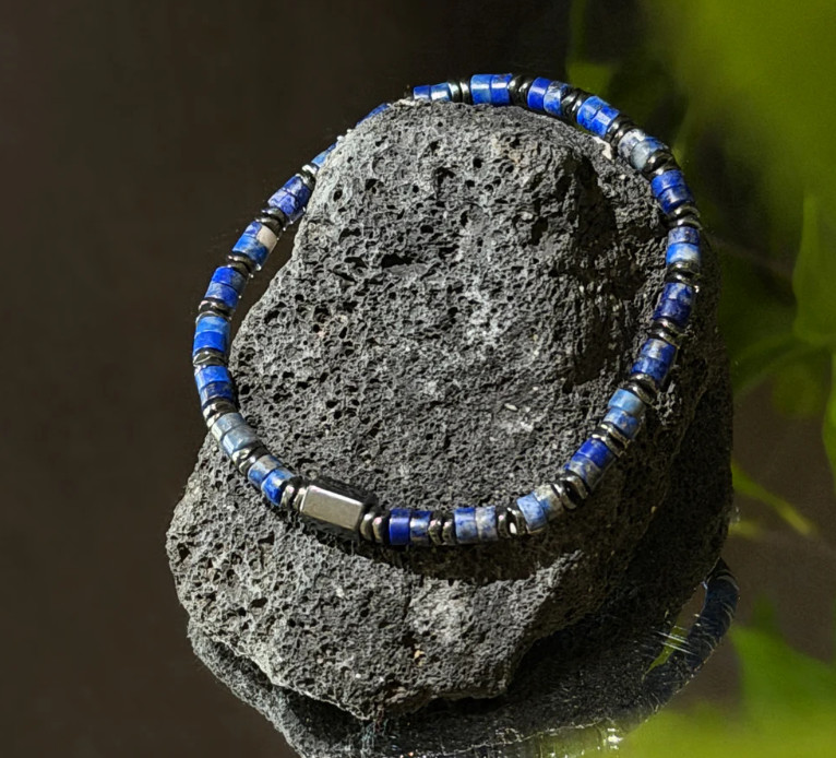 Genuine Lapis Lazuli Hematite Protection Bracelet Healing Energy Grounding Men