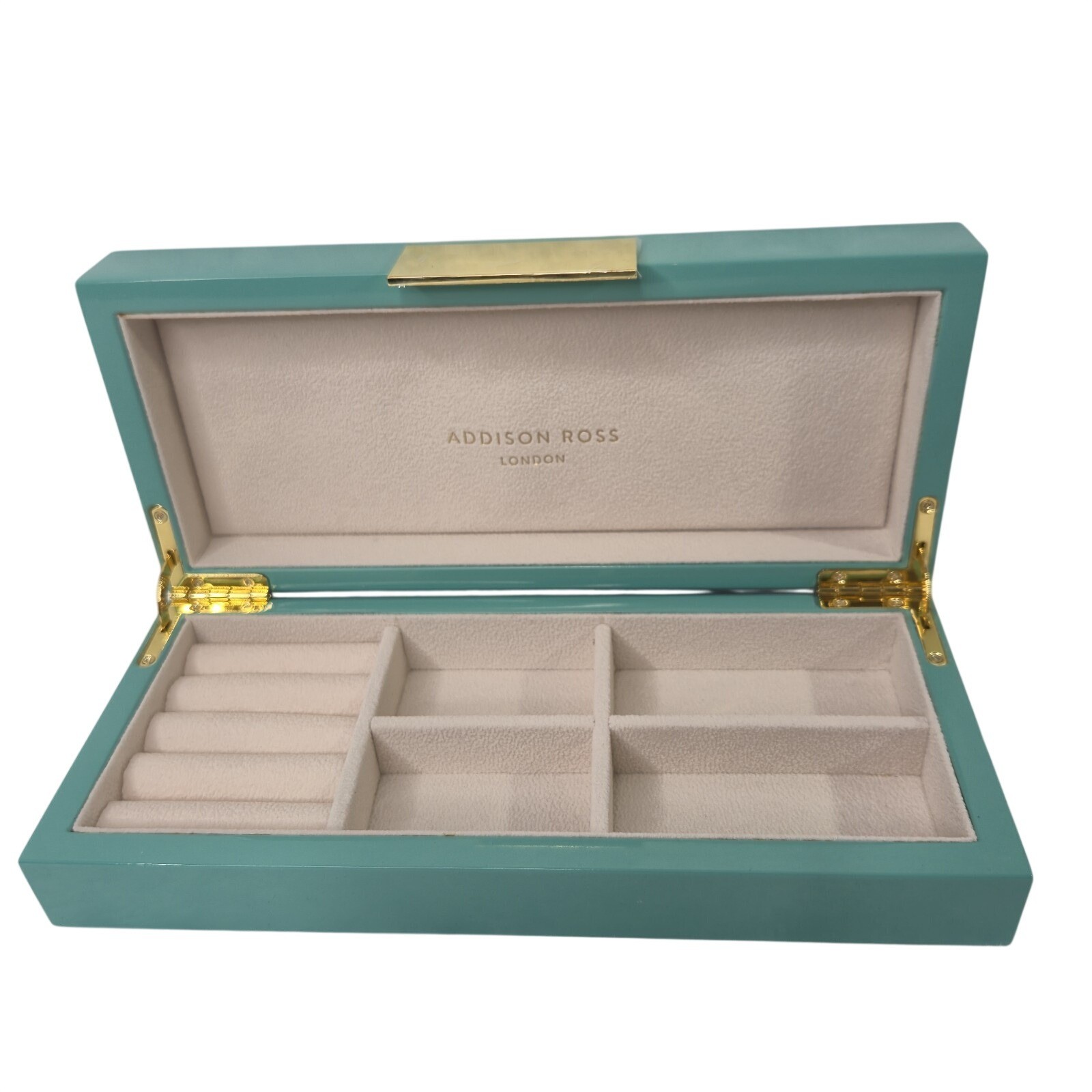 Addison Ross Ross LTD Polished Lacquer Wood Jewelery Box Glossy Teal 4″x9″ NWOB