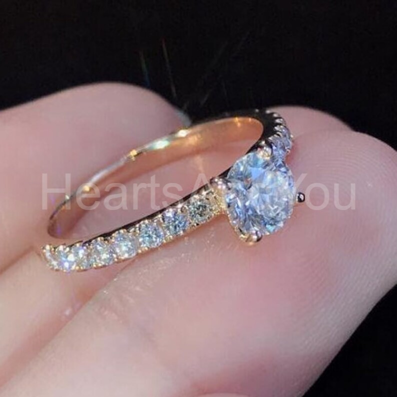 1.7ct Round Cut Moissanite Solitaire with Accents Ring 14k Yellow Gold Plated