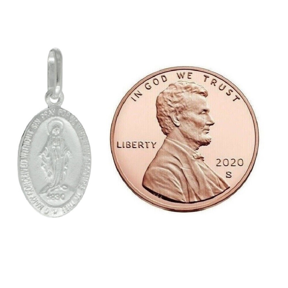 Sterling Silver Miraculous Virgin Mary Medal Pendant / Charm, Italian Box Chain