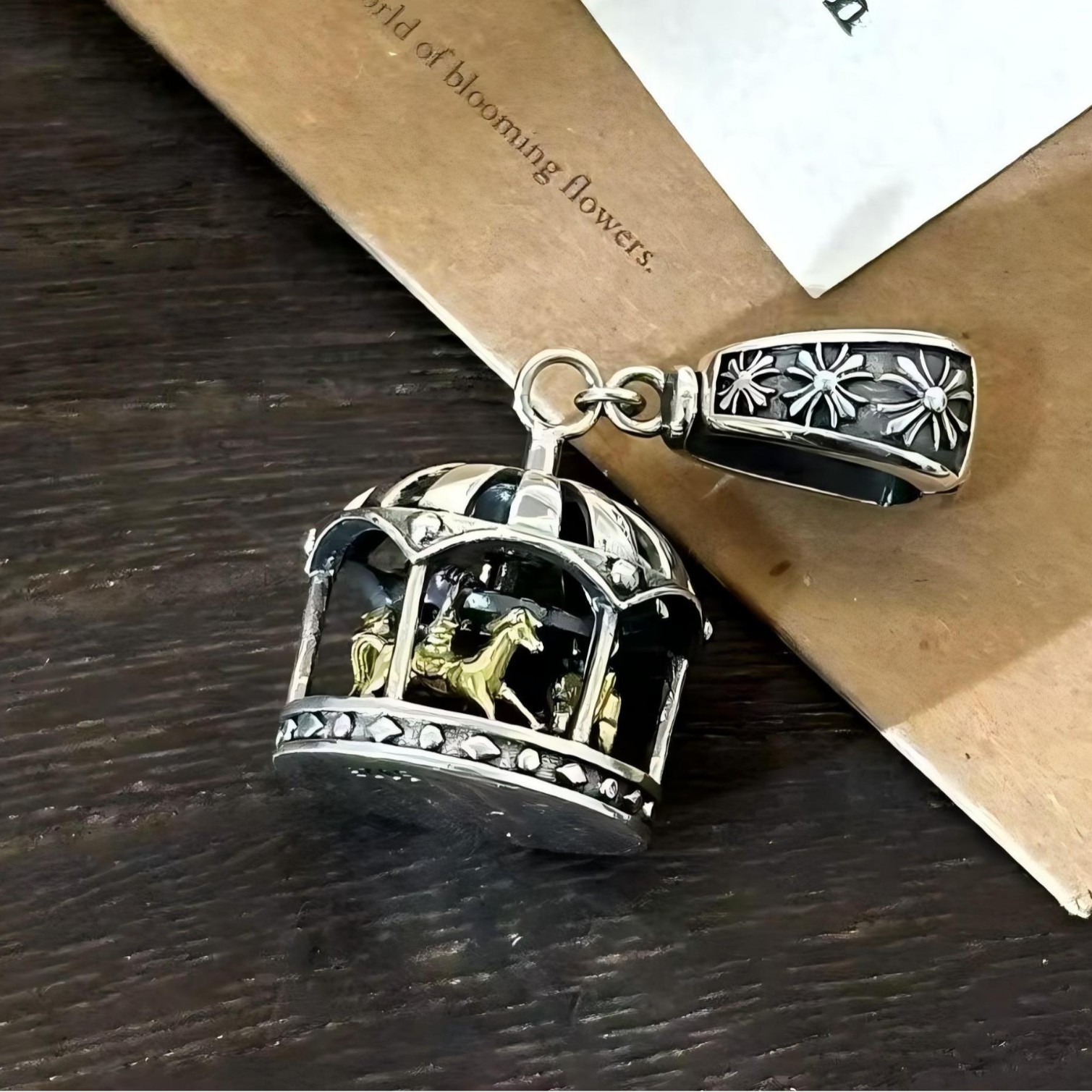 925 Sterling Silver Carousel Merry Go Round Pendant Vintage Amusement Charm Fast