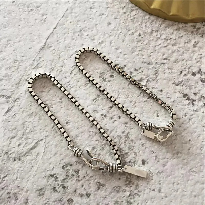 Vintage Thick Box Chain Bracelets Women 925 Sterling Silver Jewelry Gift 7 in nw